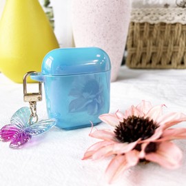 Fycyko Compatible with AirPods Case Cover,Butterfly Colorful Cute Luxury Plating AirPod Case with Keychain Soft TPU Protective Case for Women Girls Design for AirPods 1&2,Blue