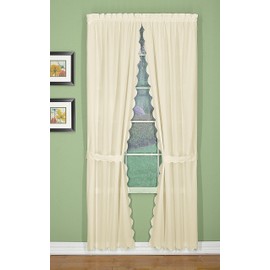 Today's Curtain Orleans 45" Panel Pair with Tiebacks Tambour Scallop Edge Curtain, Ecru, 60" W X L/Tb