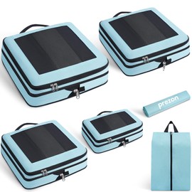 Prezon Compression Packing Cubes for Carry on Luggage, Full Open & Mesh Visible Design, 6 Set Expandable Travel Packing Organizer with Laundry Bag and Shoe bag for Vacation, Camping, Business