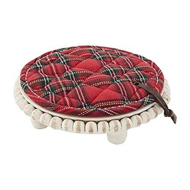 Mud Pie White Beaded Tartan Set, Trivet 2 1/2" x 8" Pot Holder 7 1/2" Dia