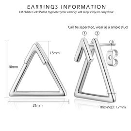 VYYU Big Dangle Earrings for Women - Geometric Stud Earrings | Stud Earrings with Triangle Dangle, Special Fashion Earrings for Daily Wear, Jewelry Gifts for Ladies Birthday Christmas, Silver