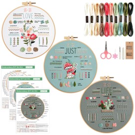 Torytoe Embroidery Set Adults, 3 Sets Embroidery for Beginners Plant Pattern Embroidery Set Beginners Cross Stitch Kit with Embroidery Hoop and Tools Stick Set for DIY Crafts, Craft Set