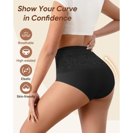 YDQ Women's Cotton Underwear High Waisted Ladies Panties Postpartum 5 Pack Tummy Control Moisture Wicking Breathable Post Partum C Section, Black XL
