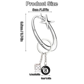 HINGTAI Star Carabiner Keychain with 8 Balls, Cool Keychain, Extra Large Shiny Chrome Alloy Material, Cute Accessory Organizer for Car Keys, Key Ring