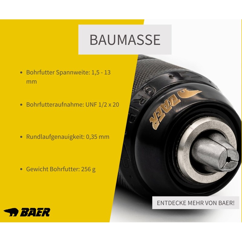 BaerCoil BAER Multi Keyless Chuck 1.5-13.0mm 1/2-20UNF Drill Chuck Drill