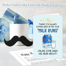 FLYAB Milk Father's Day Gifts - 5.5"x8" Gold Foil Happy Fathers Day Card with Envelope Seal Thank You Letter Hilarious Dad Birthday Card from Daughter Son Kids Daughter in Law Son in Law