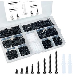 M3 Flat Head Self-Tapping Screws Assortment Kit, Carbon Steel Wood Screw Phillips Flat Head,Contains 20pcs M6 Screw Anchors, DIY and Joinery Screws Set 400pcs