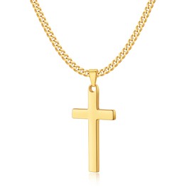 LUXEJEW Cross Necklace for Men, Silver/Gold/Black Stainless Steel Cross Pendant Necklace Cuban Chain 16-24 Inch, 24 Inches, Stainless Steel, No Gemstone