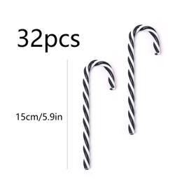HERZWILD 32Pcs Christmas Candy Cane Hanging Ornaments Black and White Christmas Tree Hanging Decorations Plastic Twisted Crutch Ornaments for Xmas Crafts Indoor Outdoor Decor(15cm No Holes)