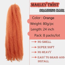 8 Packs Marley Twist Braiding Hair 24 Inches MarleyTwist Hair Orange Cuban Twist Hair Marley Afro Kinky Curly Twist Faux Locs Crochet Hair Synthetic Marley Hair Extensions