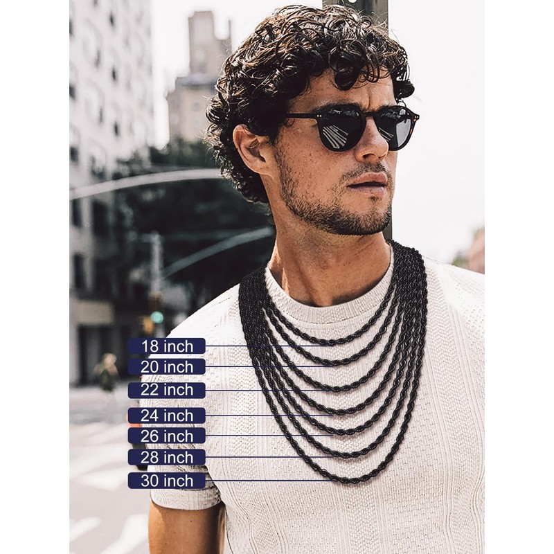 Mens 6MM Rope Chain Necklace 22 Inch Solid Stainless Steel