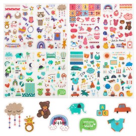 4 Sheets 200+Pcs Welcome Baby Girl Boy Stickers Newborn Stickers Baby's First Year Planner Sticker Baby Shower Stickers Baby Monthly Milestone Stickers for Decorating Planning Scrapbooking(Pink, Blue)