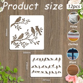 beinkmake 12Pcs Hummingbird Stencil PET Painting Templates Birds Inlay Border Stencils for Furniture Reusable DIY Craft for Wall Wood Fabric Canvas Paper Home Decor 11.7inch