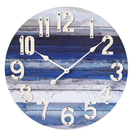 MODE HOME Beach Blue 24 Inch Large Wall Clock, Rustic Vintage Beach Wall Decor Coastal Decor Nautical Decor, Silent Battery Operated with Large Numerals for Kitchen, Living Room, Bathroom, Bedroom