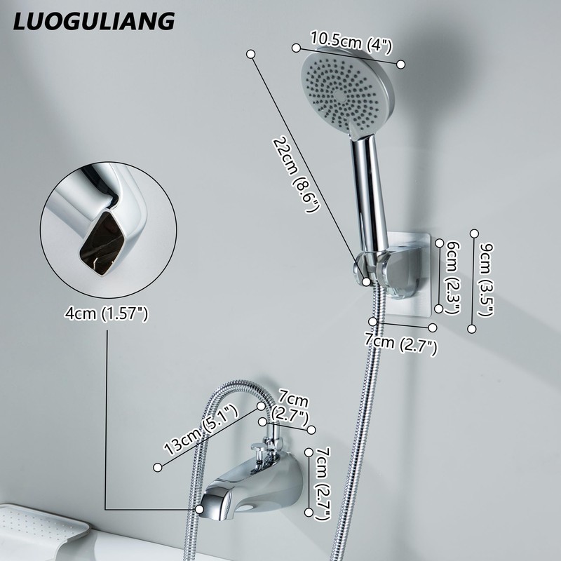 LUOGULIANG Chrome Tub Spout with Diverter, 5 Settings Hand Held