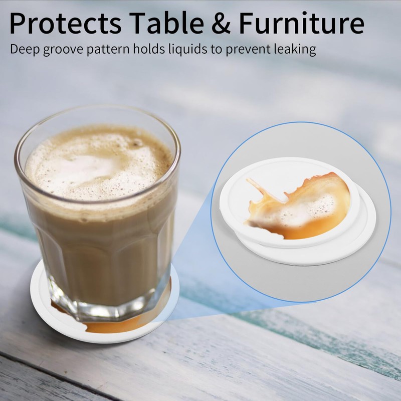 5-Pack White Silicone Coasters - Non-Slip Drink Coasters for Dining