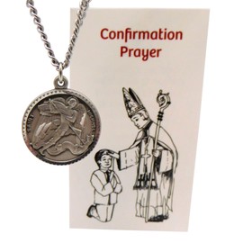 Westmon Works St Michael Pewter Confirmation Medal Round Medallion with Holy Card Boxed Set, Pewter, No Gemstone, Silver