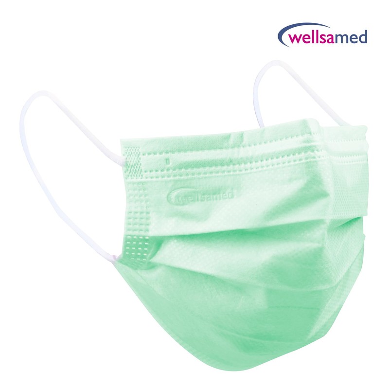wellsamed Wellsamask, Disposable Surgical Masks Pack of 50, Green, Rubber