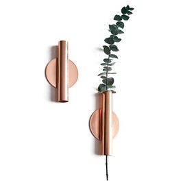 DINOWIN Metal Flower Vase, Wall Vase, Geometric Container, Dried Grasses and Metal Stand, Vases by Ornament, Artificial Flower, Modern Art, Flowers Arrangement (Rose Gold)