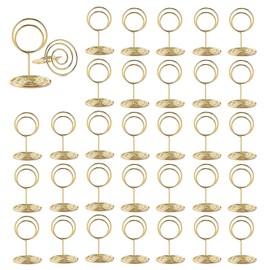 ZYEKIU Pack of 30 Gold Place Card Holders, Photo Holder, Card Stand, Menu Card Holder, Photo Holder with Clips, Memo Holder, Place Card Holder, for Weddings, Banquets, Parties (Rounds)