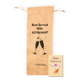 Flourish Mood Drawstring Hessian Wine Bottle Gift Bag (Retirement)