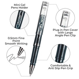 M&G Mini Gel Pens, Black Ink Gel Pens Fine Point 0.5mm, Cute Roller Ball Gel Pens Bulk, Quick Dry Pen Smooth Writing with Anti-Slip Grip & Plug-In Cover for Office Supplies School Women Men (12 Pack)