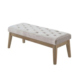 24KF Velvet Upholstered Tufted Bench with Solid Wood Leg,Ottoman with Padded Seat-Taupe