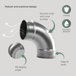 Vent Systems 4" Inch 90 Degree Elbow Duct Connector – Heavy-Duty Galvanized Steel Round Pipe Fitting – Rust-Resistant HVAC Exhaust Coupler for Dryer Vent, Heating, Cooling and Air Duct Systems