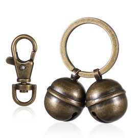 2 PCS Copper Bells for Dog Collars with Snap Clips, Extra Loud Dog and Cat Bells Copper Bell Vintage CopperCollar Charms Pendant with Key Ring, Brass Pet Accessories with Key Rings for Birds Wildlife