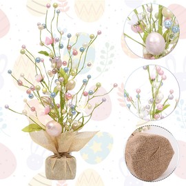 Easter Tree Decorations with Ledlight, 45cm Easter Egg Tree Ornament with Burlap Base Decorative Tree Table Centerpiece for Easter Table Decor Artificial Plants (Color 3)