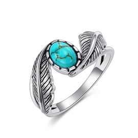 BETHZA Natural Turquoise Ring for Women Native American Western Feather Rings 925 Sterling Silver Jewelry for Birthday Size 6