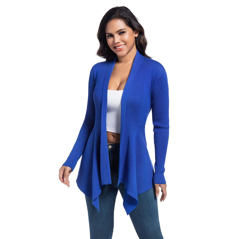 Women's Draped Open Front Cardigan, All-Season Ribbed Knit Sweater with