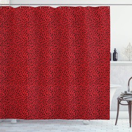 ABAKUHAUS Red and Black Shower Curtain, Abstract Pattern in Vibrant Color with Geometrical Shapes Modern Grid on Black, Cloth Fabric Bathroom Decor Set with Hooks, 86 Inches Extra Long, Red Black