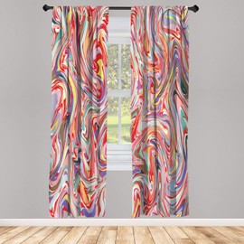 Ambesonne Abstract Window Curtains, Mix of Colors Messy Dirty Look Flow Splash Splatter Grunge Retro Graphic, Lightweight Decorative 2-Panel Set & Rod Pocket, Pair of - 28" x 63", Pink Red