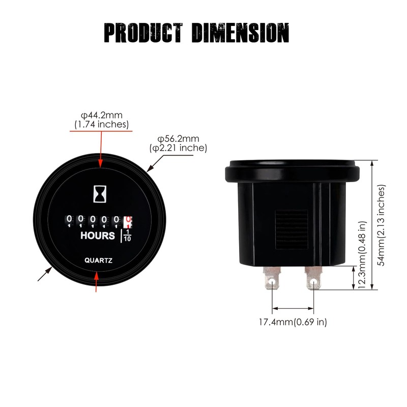 HonorMeet Mechanical Operating Hour Counter, DC8V-80V, Hour Log for Maintenance,