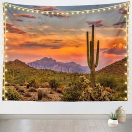 Loccor 118''x98'' Desert Cactus Tapestry Western Desert Cactus Road Wildness Weathered Mountains Scenic Background for Landscape Travel Themed Party Decorations Living Room Dorm Decor