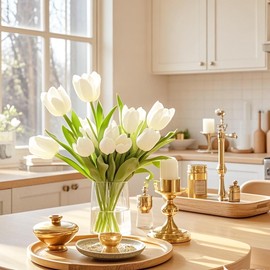 LYCBTC 20Pcs White Tulips Artificial Flowers, Real Touch Tulip Fake Flowers Spring Decor for Home Easter Decorations Wedding Bouquet Arrangement