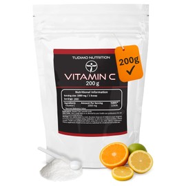 Pure Vegan Vitamin C Powder 200g - 1000mg Per Serving, Highly Effective Ascorbic Acid, Bulk Pack - Versatile Formula for Immune System & Wellbeing, Non-GMO & Pure Quality