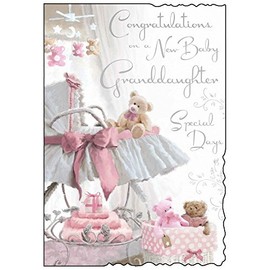 New Baby Card (JJ1542) Baby Granddaughter - Special Day - Silver Embossed by Jonny Javelin