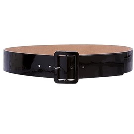 Ladies High Waist Patent Leather Wide Fashion Square Belt, Black | L-38"