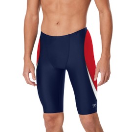 Speedo Men's Standard Swimsuit Jammer Endurance+ Splice Team Colors, Edge Navy/Red, 34