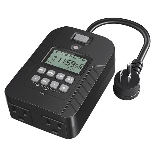Foallser Outdoor Light Timer Dual Outlet, 7 Day & Dusk