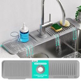 24 Inch Longer Faucet Mat for Kitchen Sink [5° Slope Fast Self-draining]Bathroom Kitchen Sink Splash Guard Silicone Sinks Faucet Mat Splash Guard for Kitchens Sinks Area Tidy Splashs Draining Mats