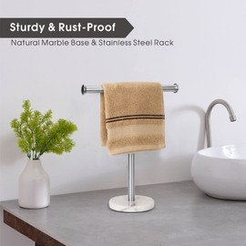 Songtec Hand Towel Holder Stand, Fingertip Towel Rack with Heavy Marble Base, Accessories Jewelry Stand (Marble Base, Brushed Nickel)