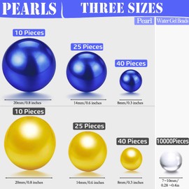 UDU 10000 Pcs Vase Filler Water Beads and 150 Pcs Floating Beads No Hole Pearl Faux Pearls for Vase Mixed Sizes Round Pearls for Home Party Wedding Decor, 8/14/20 mm(Gold,Blue)