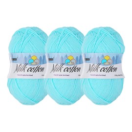 Rebower Cotton Yarn,65% Cotton and 35% Acrylic Fibers Soft Knitting Yarn [for Hand DIY Bag Cushion Crocheting Knitting Projects Home Decor], -3 Skeins/3×218yards/3×3.53oz/Lake Blue