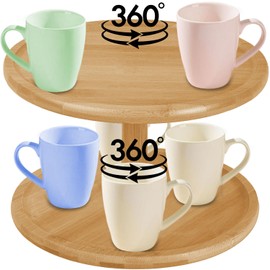 DynaCup 2-Tier Lazy Susan Organizer - Bamboo Wooden Lazy Susan - 360 Double Rotating Turntable for Cabinet & Dining Table