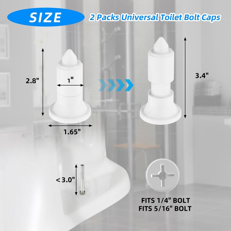 Toilet Bolt Covers Decorative, No Screw Cutting Required,Push-to-Install Universal Toilet