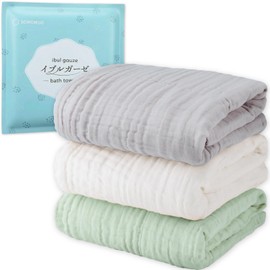 SORONSO Bath Towel, Bare Skin, Gauze Bath Towel, One-Touch Absorption, 6-Layer Gauze, Dull Colors (White, Gray, Green, Bath Towels (Set of 3))
