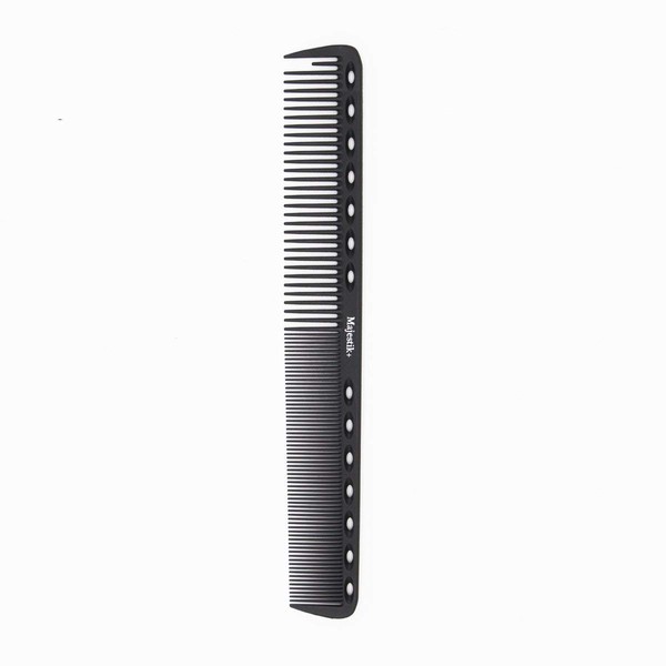 HairDressing Comb- a Professional Carbon Fibre Measuring Hair Cutting Comb by Majestik+, Anti-Static, Strength & Durability, Black, With Free Bespoke PVC Product Pouch